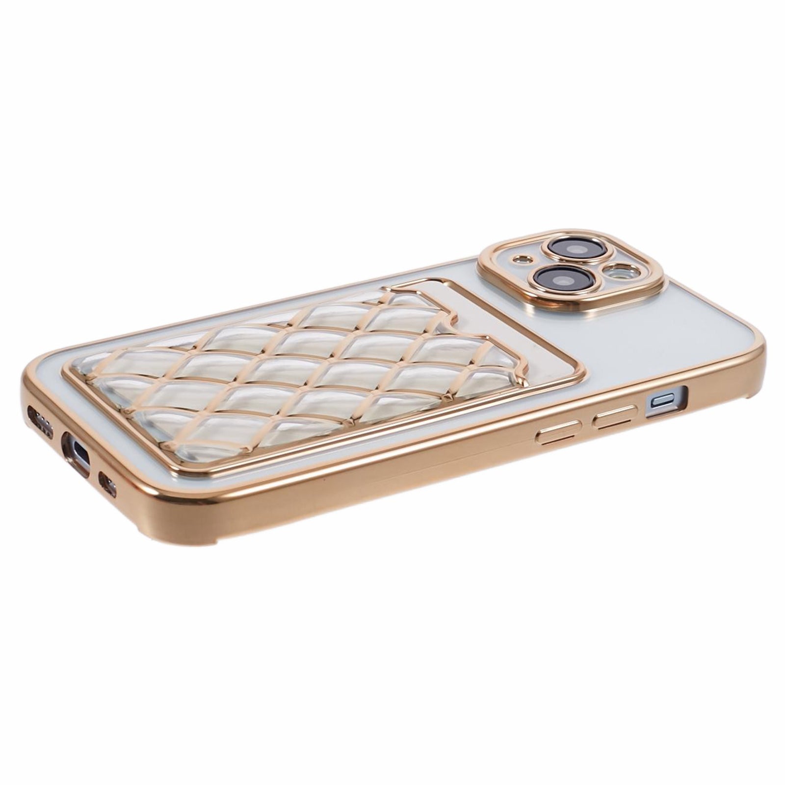 JJ Series For iPhone 15 Soft TPU Case Drop-proof Laser Carving Electroplated Card Slot Shell - Gold JJ Series For iPhone 15 Soft TPU Case Drop-proof Laser Carving Electroplated Card Slot Shell - Gold